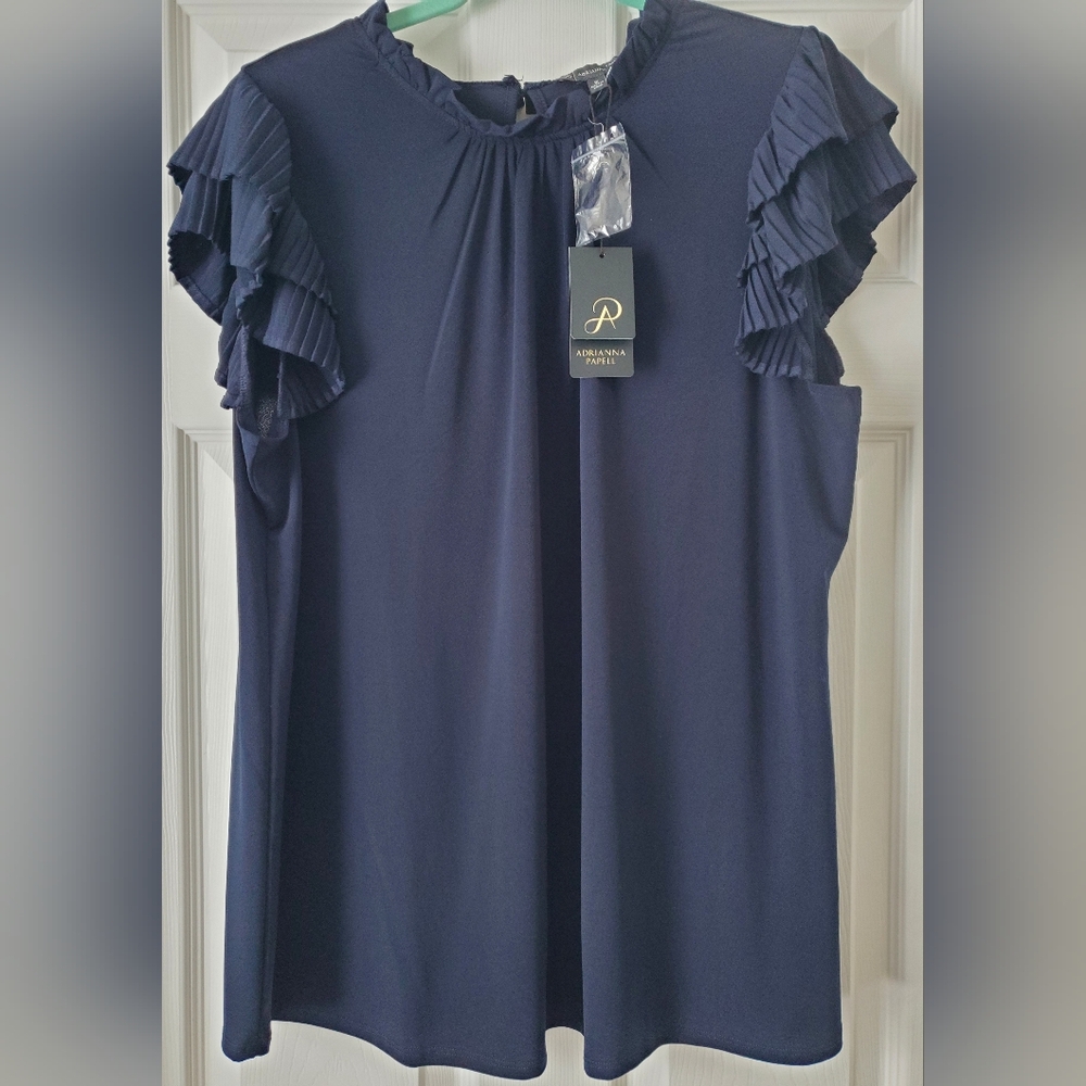 Adrianna Papell Navy Ruffle Sleeve